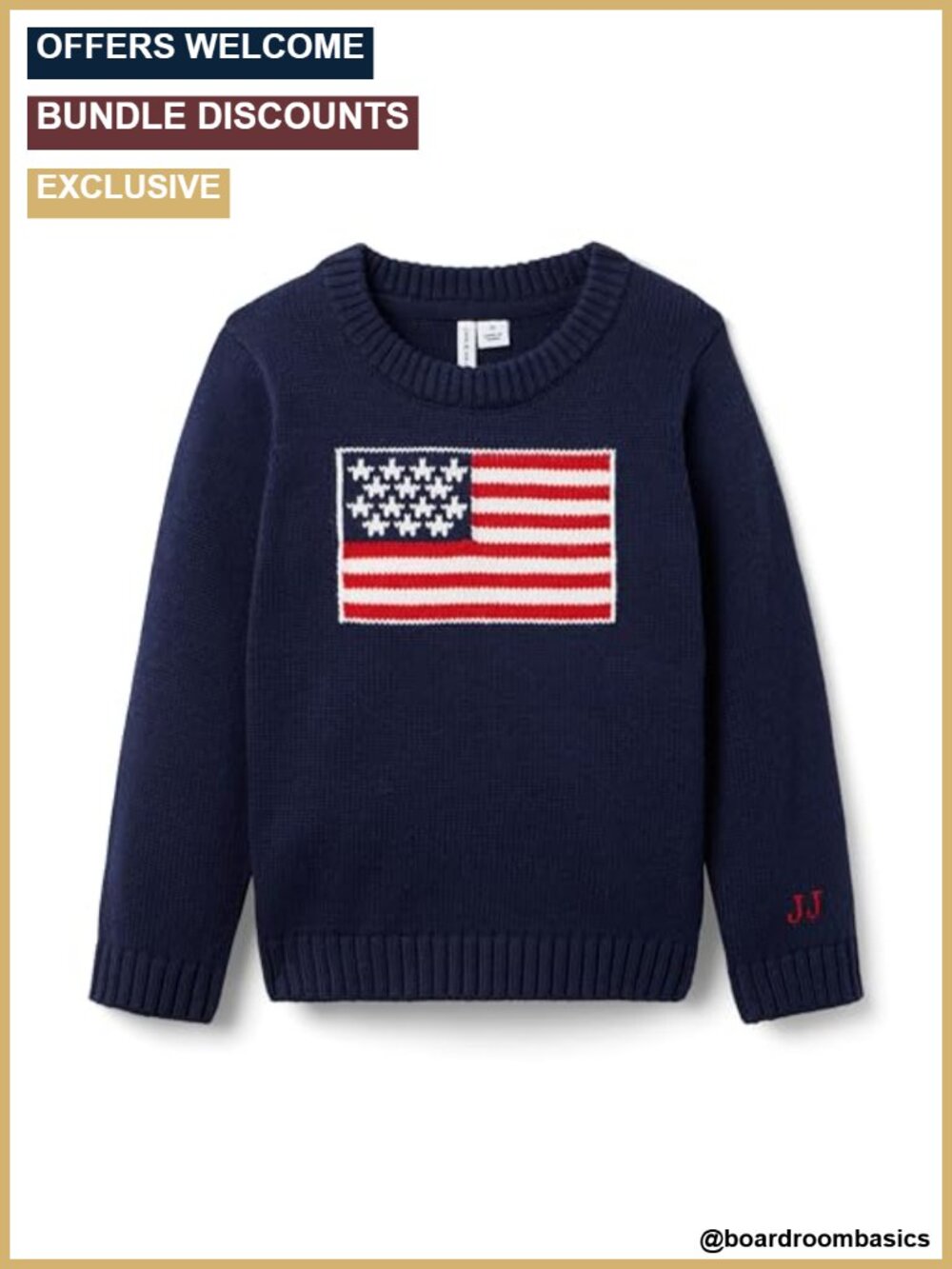 Kids Intarsia Flag Sweater Pullover Long Sleeve Crewneck Knit Top